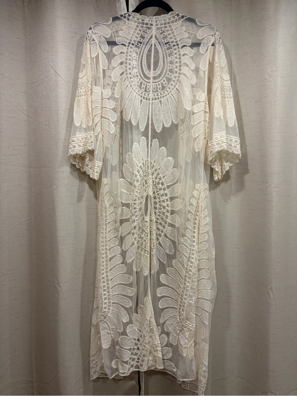 Rebellion Crochet Lace Duster Kimono in Ivory - Picture 6 of 8